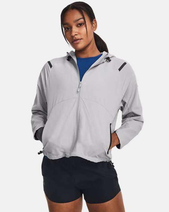 Women's UA Unstoppable Hooded Jacket in Gray image number 0